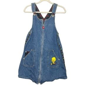 Tweety Looney Tunes Denim Mini Dress Overalls Embroidered  16 (XS/Small)